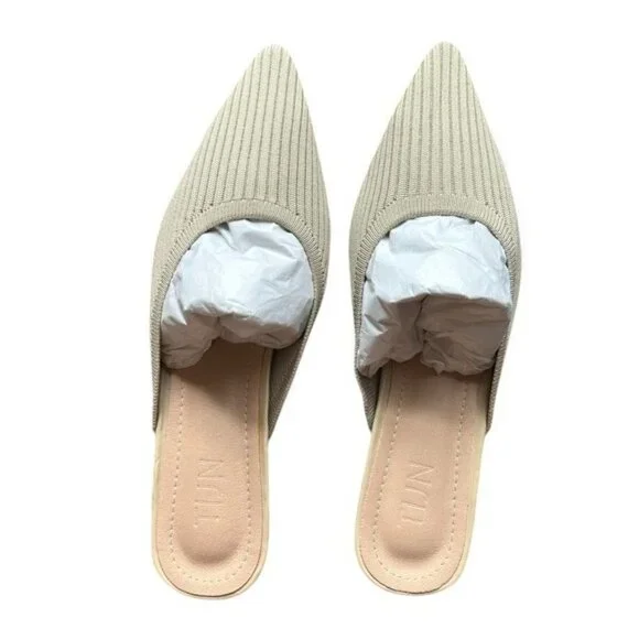 Beige Pointed Toe Knitted Mules With Low Block Heel By TIJN Size 8 - Picture 2 of 6